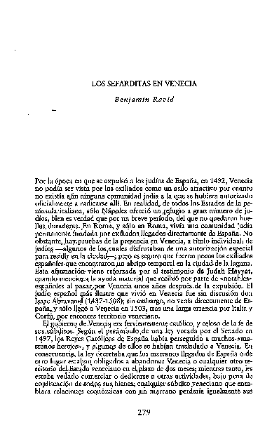 (PDF) Benjamin Ravid, “Los Sefarditas en Venecia,” in Los judios de ...