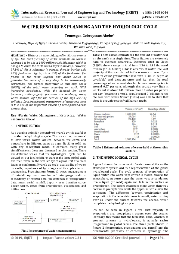 (PDF) IRJET- WATER RESOURCES PLANNING AND THE HYDROLOGIC CYCLE