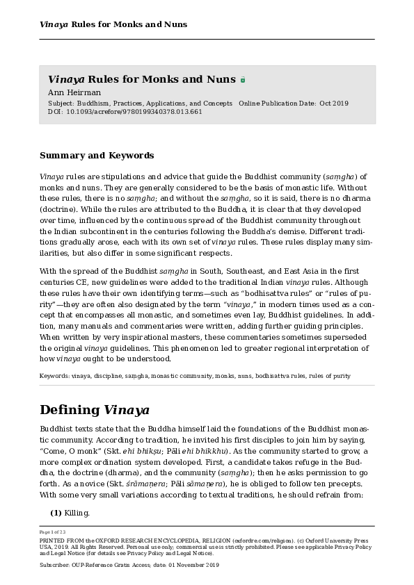 (PDF) Vinaya Rules for Monks and Nuns Ann Heirman Academia.edu