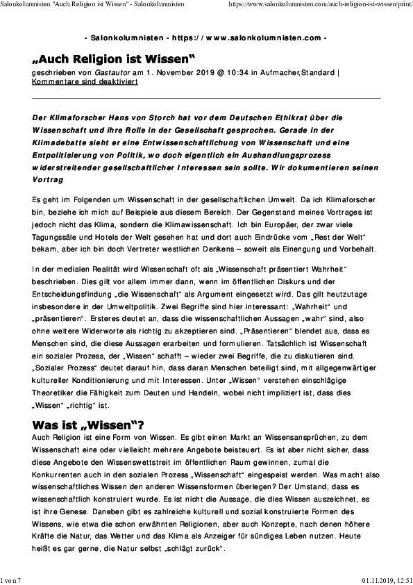 Auch Religion ist Wissen