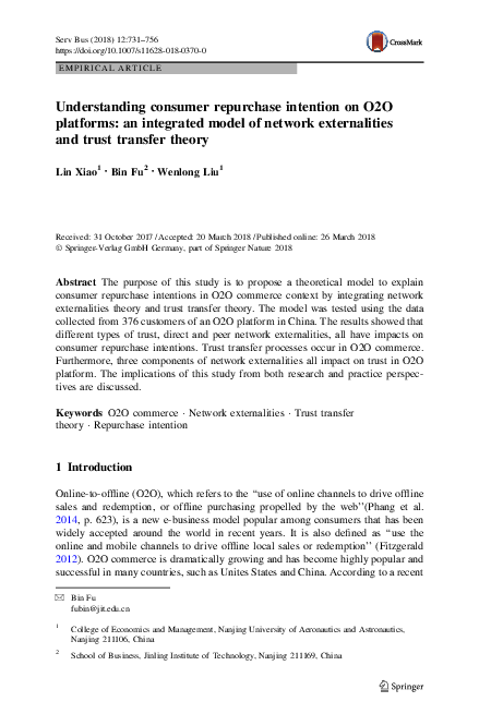(PDF) Understanding consumer repurchase intention on O2O platforms: an ...