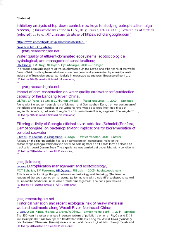(DOC) Top ecology article and its Citation Inhibitory analysis of top