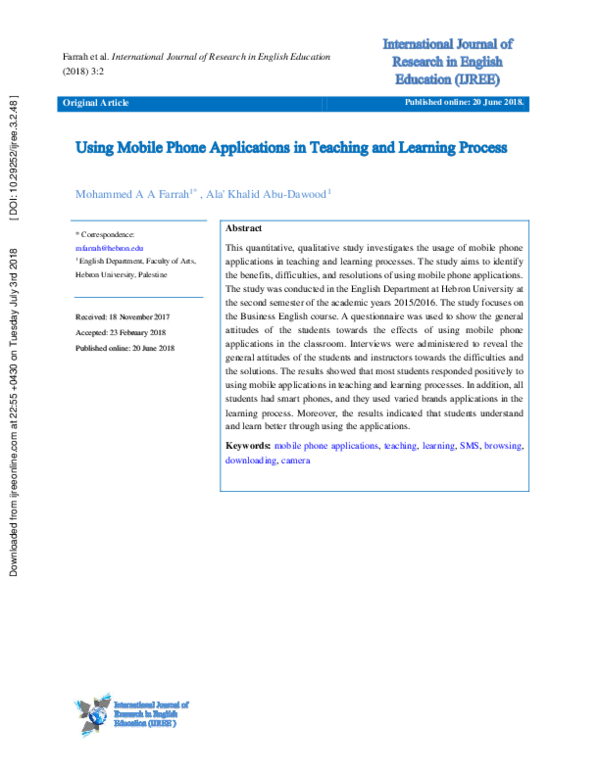 (PDF) Using Mobile Phone Applications in Teaching and Learning Process