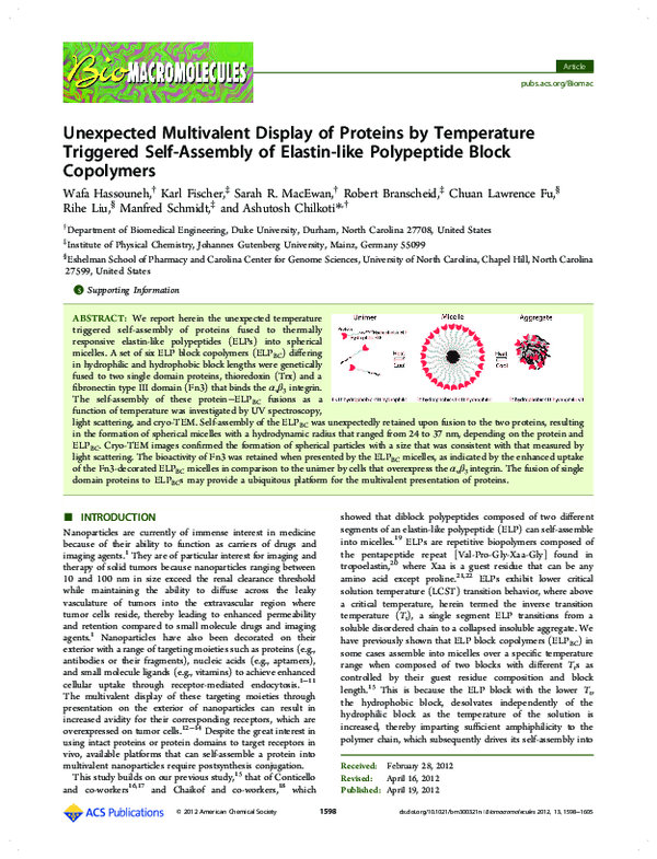 Unexpected Multivalent Display of Proteins by Temperature Triggered Self-Assembly of Elastin-like Polypeptide Block Copolymers