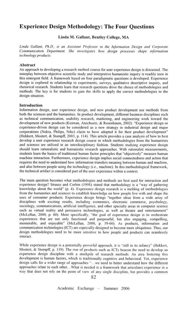 (PDF) Experience Design Methodology: The Four Questions