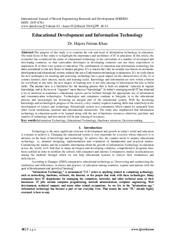 (PDF) Educational Development and Information Technology