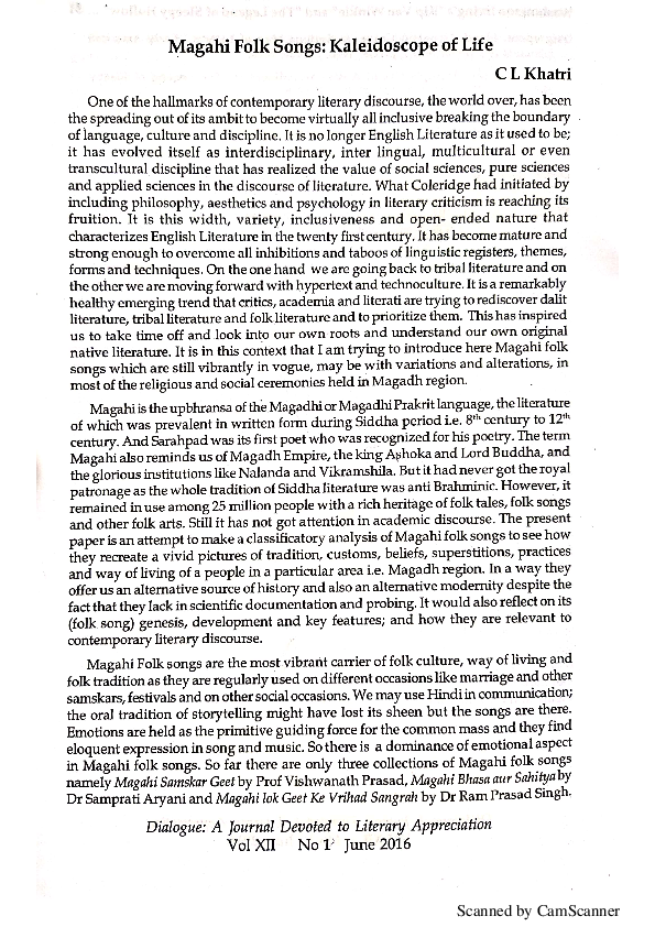 (PDF) Magahi Folk Songs: Kaleidoscope of Life