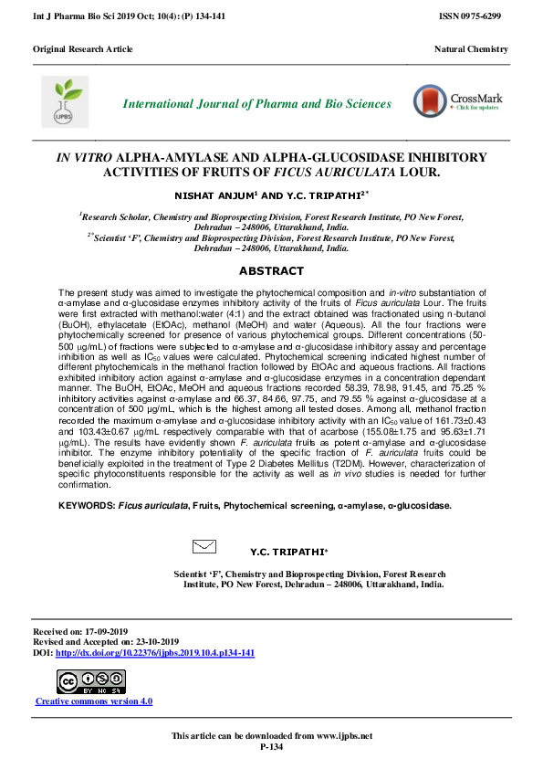 (PDF) In Vitro Alpha Amylase and Alpha Glucosidase Inhibitory ...
