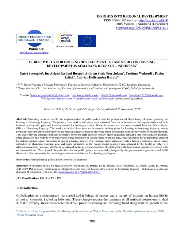 Pdf Public Policy For Housing Development A Case Study On Housing