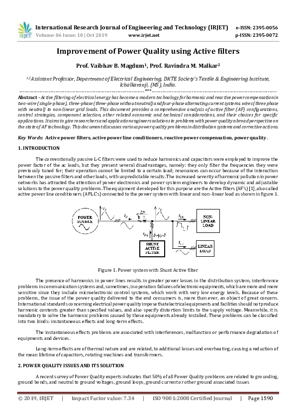 (PDF) IRJET- Improvement of Power Quality using Active filters
