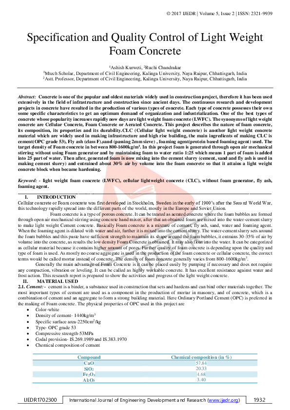 (PDF) Specification and Quality Control of Light Weight Foam Concrete 1