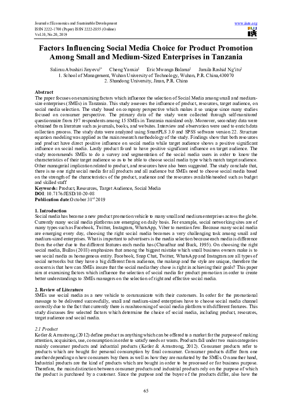 (PDF) Factors Influencing Social Media Choice for Product Promotion ...