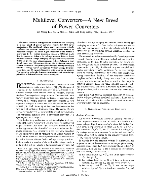 (PDF) Multilevel Converters-A New Breed of Power Converters