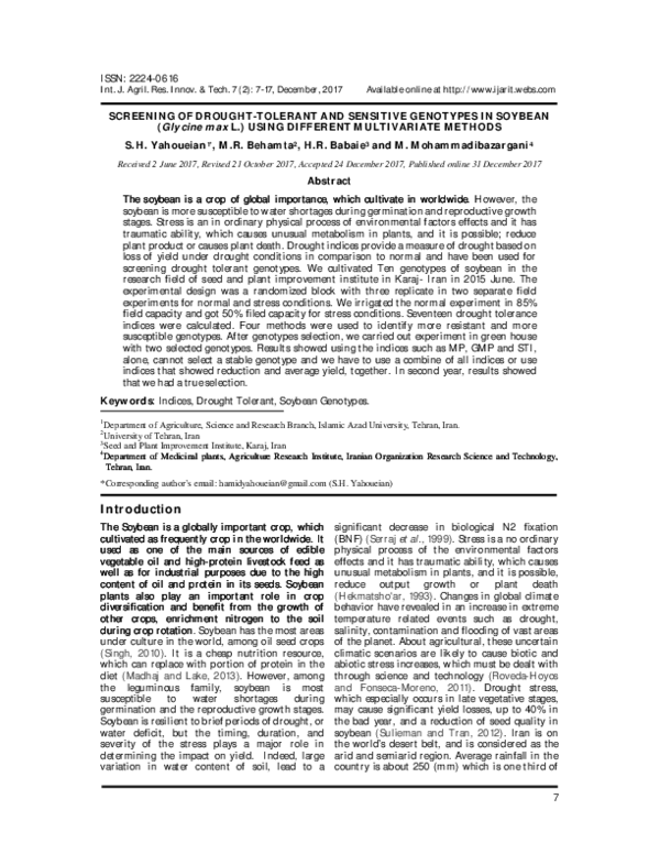 (PDF) Screening of drought-tolerant and sensitive genotypes in soybean ...