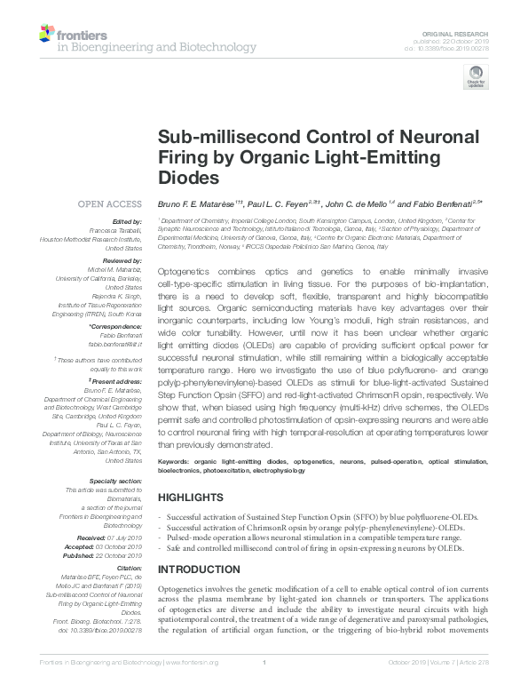 (PDF) Sub-millisecond Control of Neuronal Firing by Organic Light ...