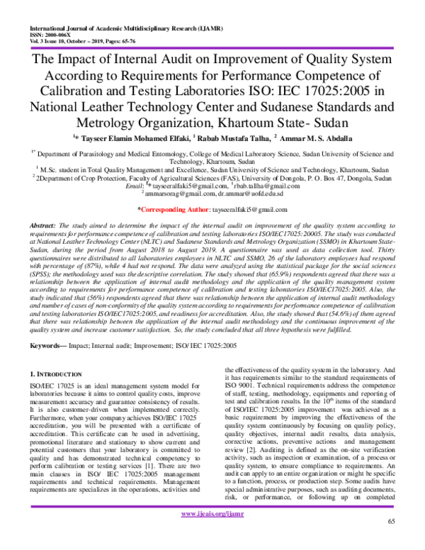 (PDF) The Impact of Internal Audit on Improvement of Quality System ...
