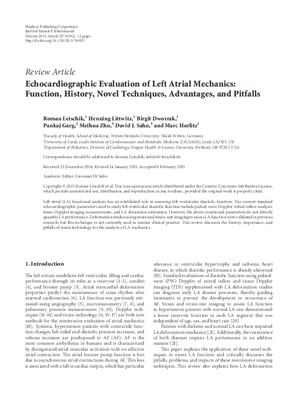 (PDF) Echocardiographic Evaluation of Left Atrial Mechanics: Function ...