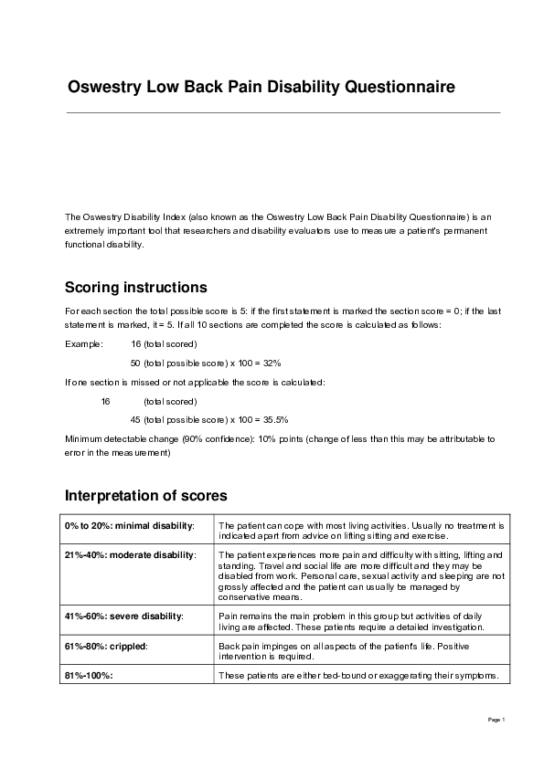 (PDF) Oswestry Low Back Pain Disability Questionnaire
