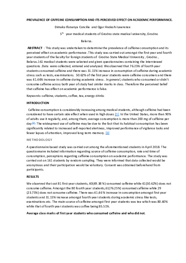 (DOC) PREVALENCE OF CAFFEINE CONSUMPTION AND ITS PERCIEVED EFFECT ON ...