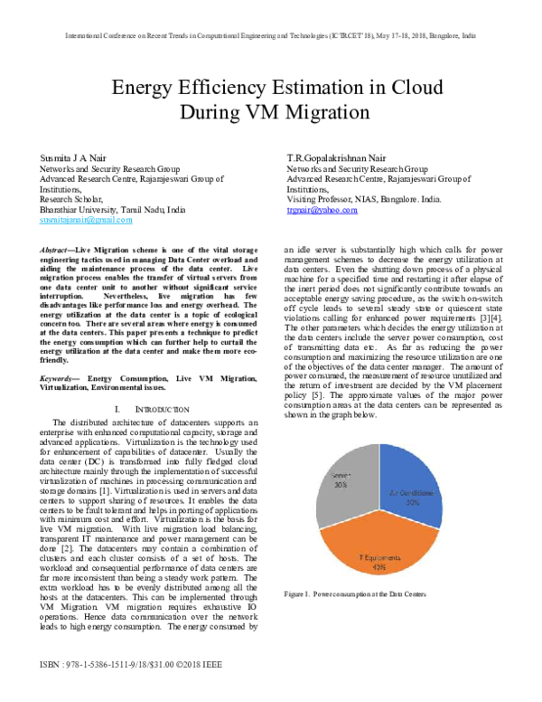(PDF) Energy Efficiency Estimation in Cloud During VM Migration