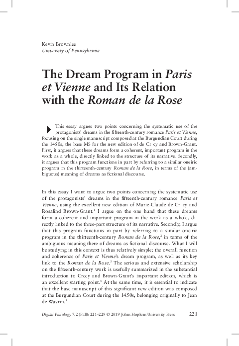 (PDF) The Dream Program in Paris et Vienne and Its Relation with the ...