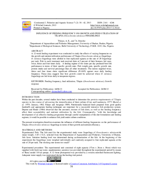(PDF) INFLUENCE OF FEEDING FREQUENCY ON GROWTH AND FEED UTILIZATION OF ...
