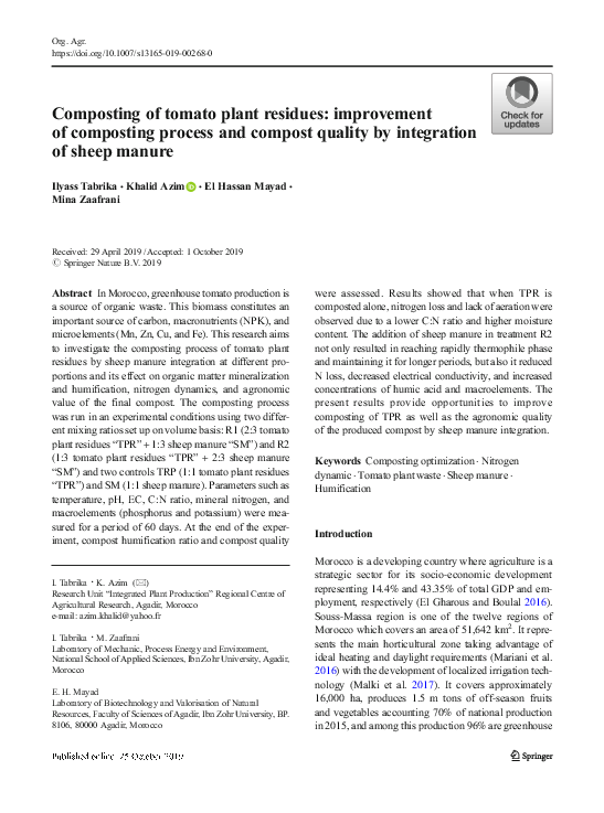 (PDF) Composting of tomato plant residues: improvement of composting ...
