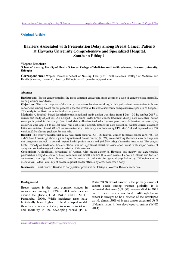 (PDF) Barriers Associated with Presentation Delay among Breast Cancer ...
