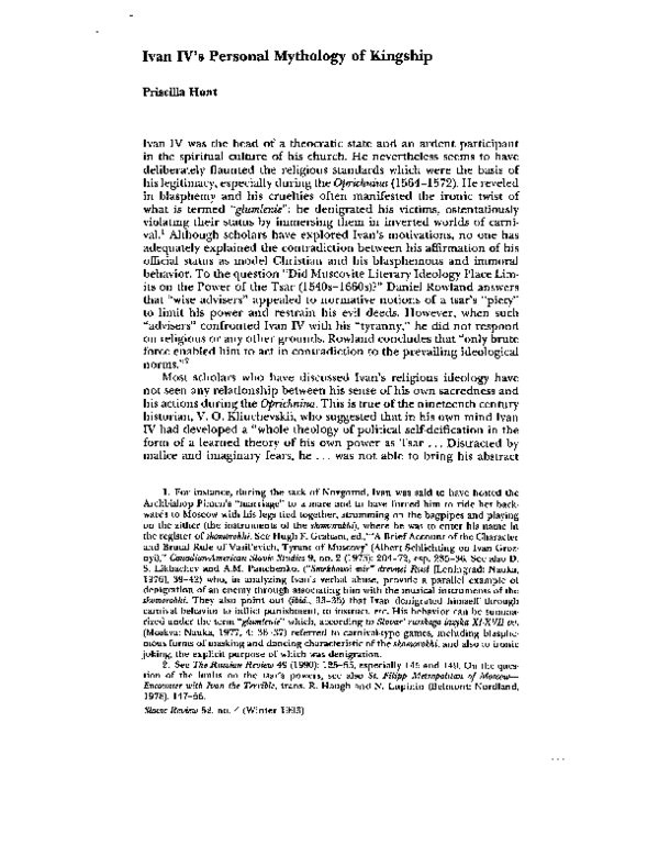 Ivan IV's Personal Mythology of Kingship