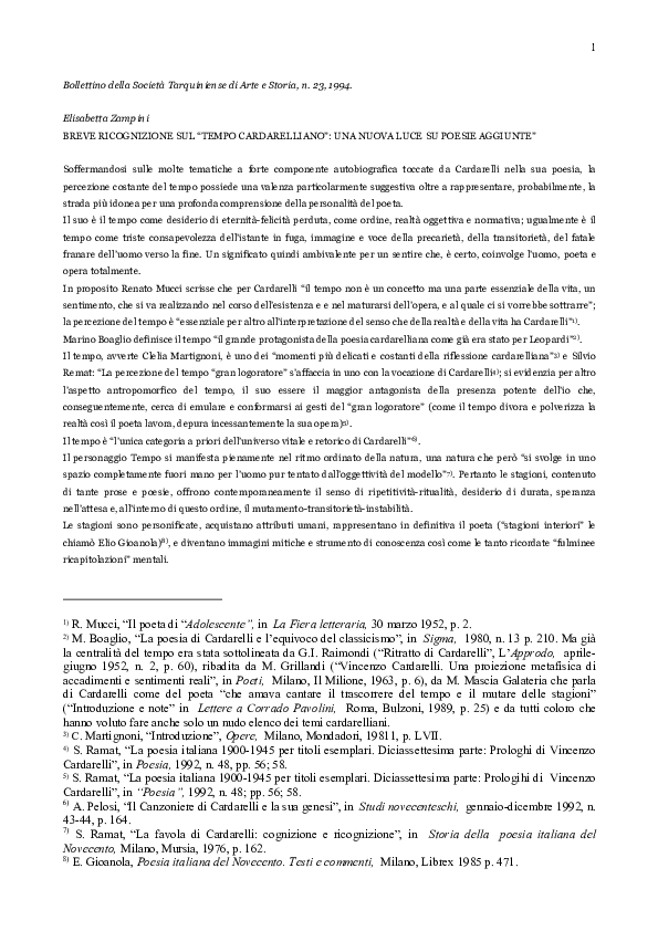 Pdf Breve Ricognizione Sul Tempo Cardarelliano Una Nuova Luce Su Poesie Aggiunte Elisabetta Zampini Academia Edu