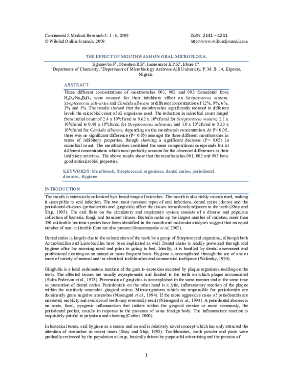 (PDF) THE EFFECT OF MOUTHWASH ON ORAL MICROFLORA Science and