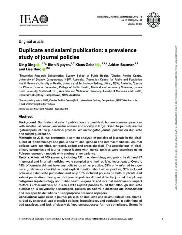 PDF) Duplicate and salami publication: a prevalence study of 