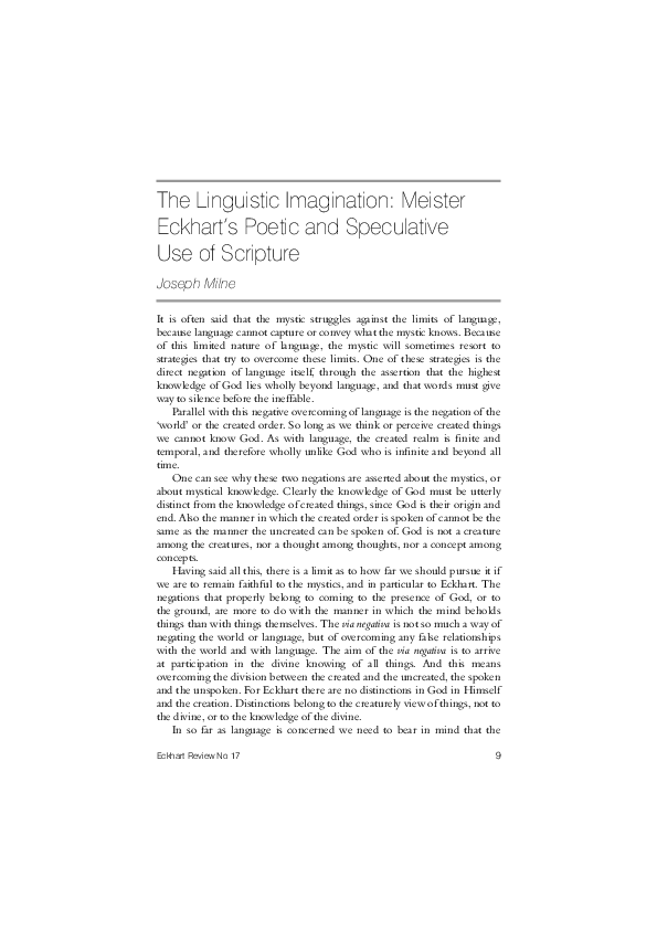 (PDF) The Linguistic Imagination Meister Eckhart's Poetic and