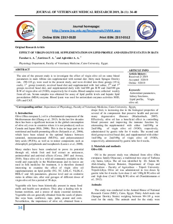 (PDF) EFFECT OF VIRGIN OLIVE OIL SUPPLEMENTATION ON LIPID PROFILE AND ...