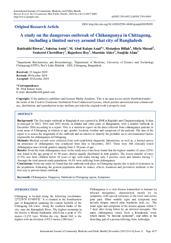 (PDF) A study on the dangerous outbreak of Chikungunya in Chittagong ...