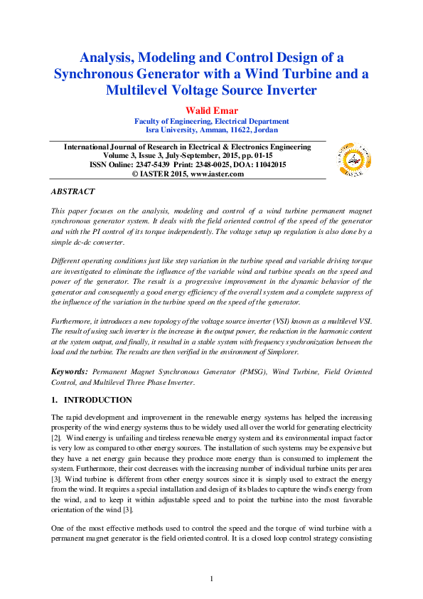(PDF) Analysis, Modeling and Control Design of a Synchronous Generator ...