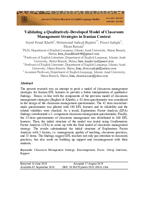 (PDF) Validating a QualitativelyDeveloped Model of Classroom