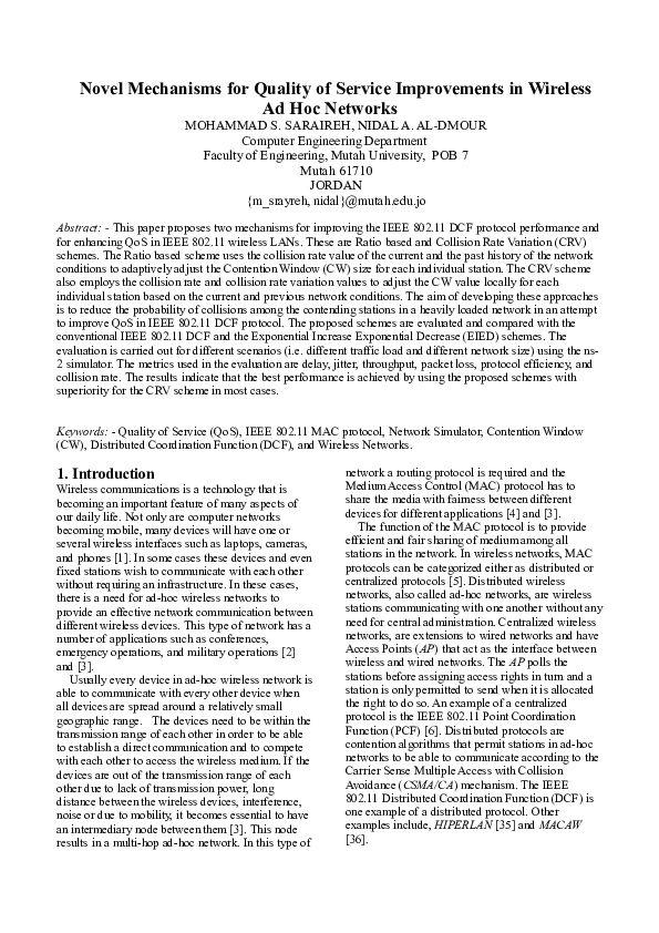 (DOC) Novel Mechanisms for Quality of Service Improvements in Wireless ...