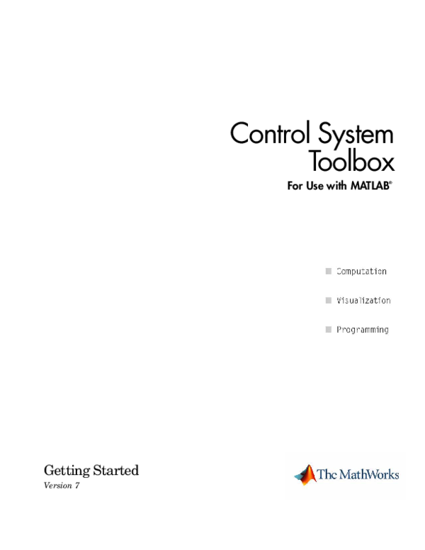 (PDF) For Use with MATLAB ® Getting Started Control System Toolbox ...