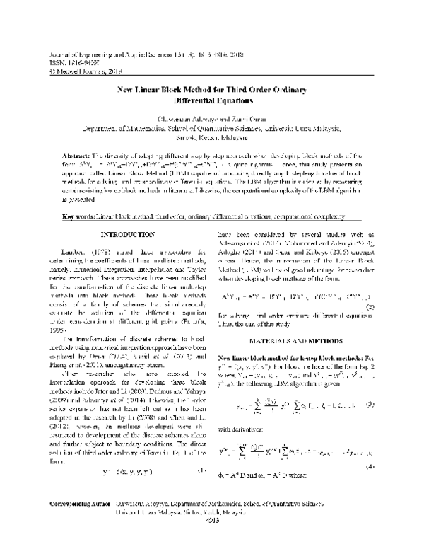 (PDF) New Linear Block Method for Third Order Ordinary Differential ...