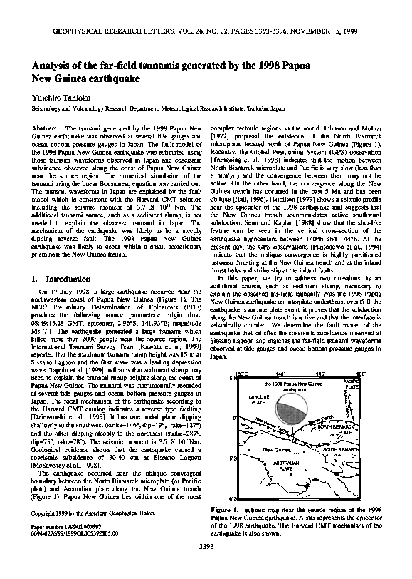 (PDF) Analysis of the farfield tsunamis generated by the 1998 Papua