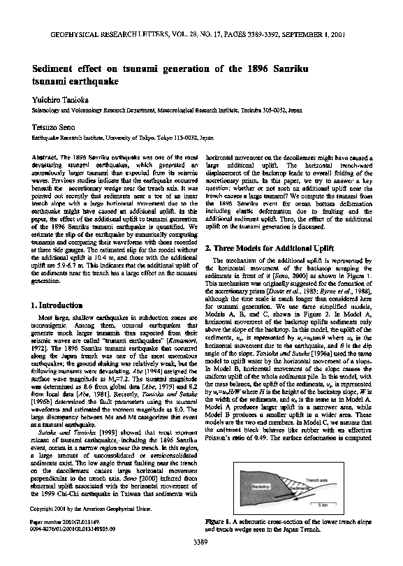 (PDF) Sediment effect on tsunami generation of the 1896 Sanriku Tsunami ...