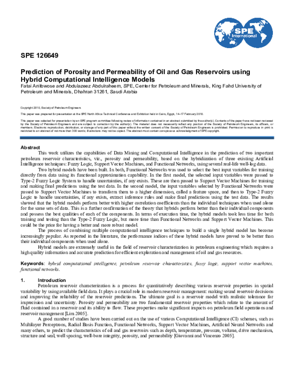 (PDF) Prediction of Porosity and Permeability of Oil and Gas Reservoirs ...