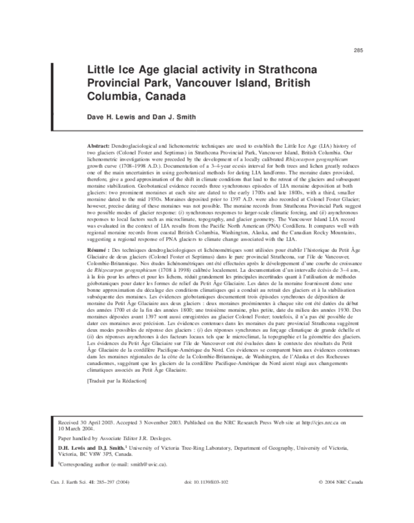 (PDF) Little Ice Age glacial activity in Strathcona Provincial Park
