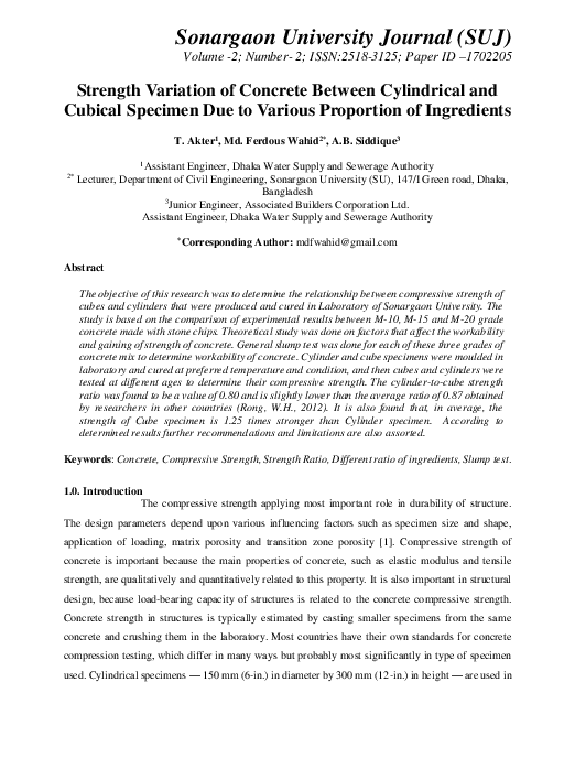 (PDF) Strength Variation of Concrete Between Cylindrical and Cubical