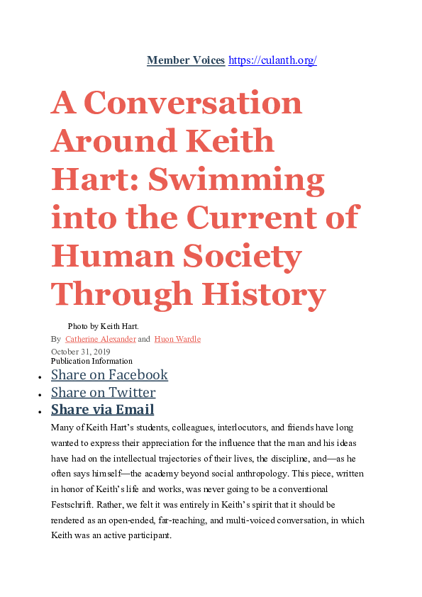 (PDF) A Conversation Around Keith Hart: Swimming into the Current of ...