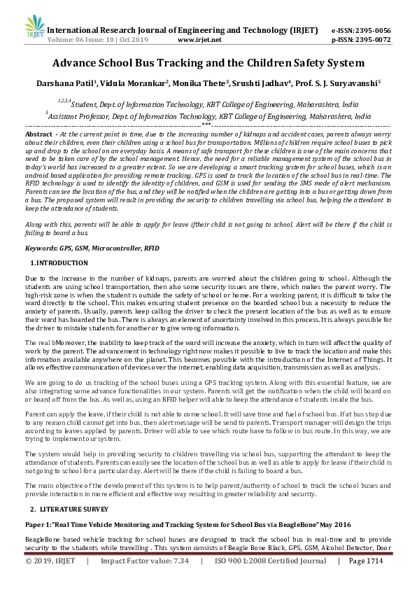 (PDF) IRJET- Advance School Bus Tracking and the Children Safety System