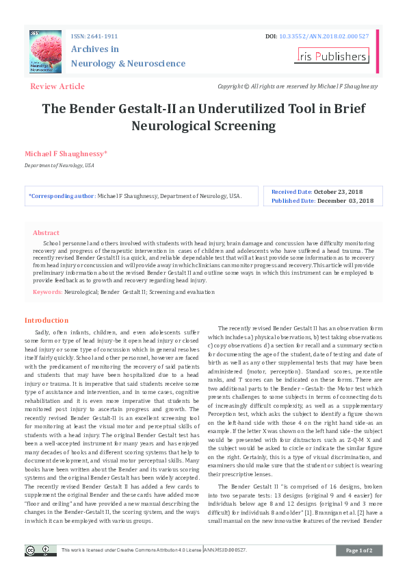 (PDF) The Bender Gestalt-II an Underutilized Tool in Brief Neurological ...