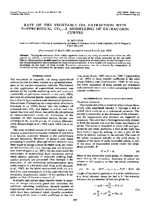 (PDF) RATE OF THE VEGETABLE OIL EXTRACTION WITH SUPERCRITICAL C02I