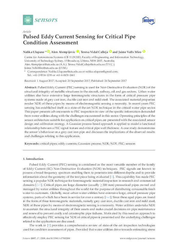 (PDF) Pulsed Eddy Current Sensing for Critical Pipe Condition Assessment